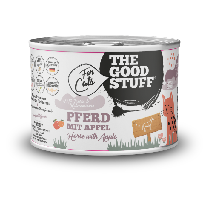 Katzenfutter Dose PFERD 200g — Pferd mit Apfel