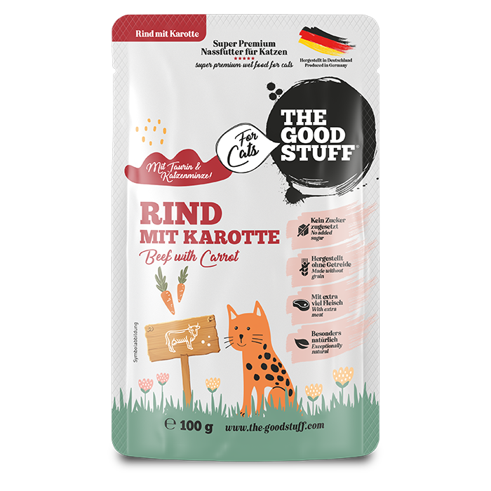 Katzenfutter POUCHES 100g RIND — Rind mit Karotte - Pouch